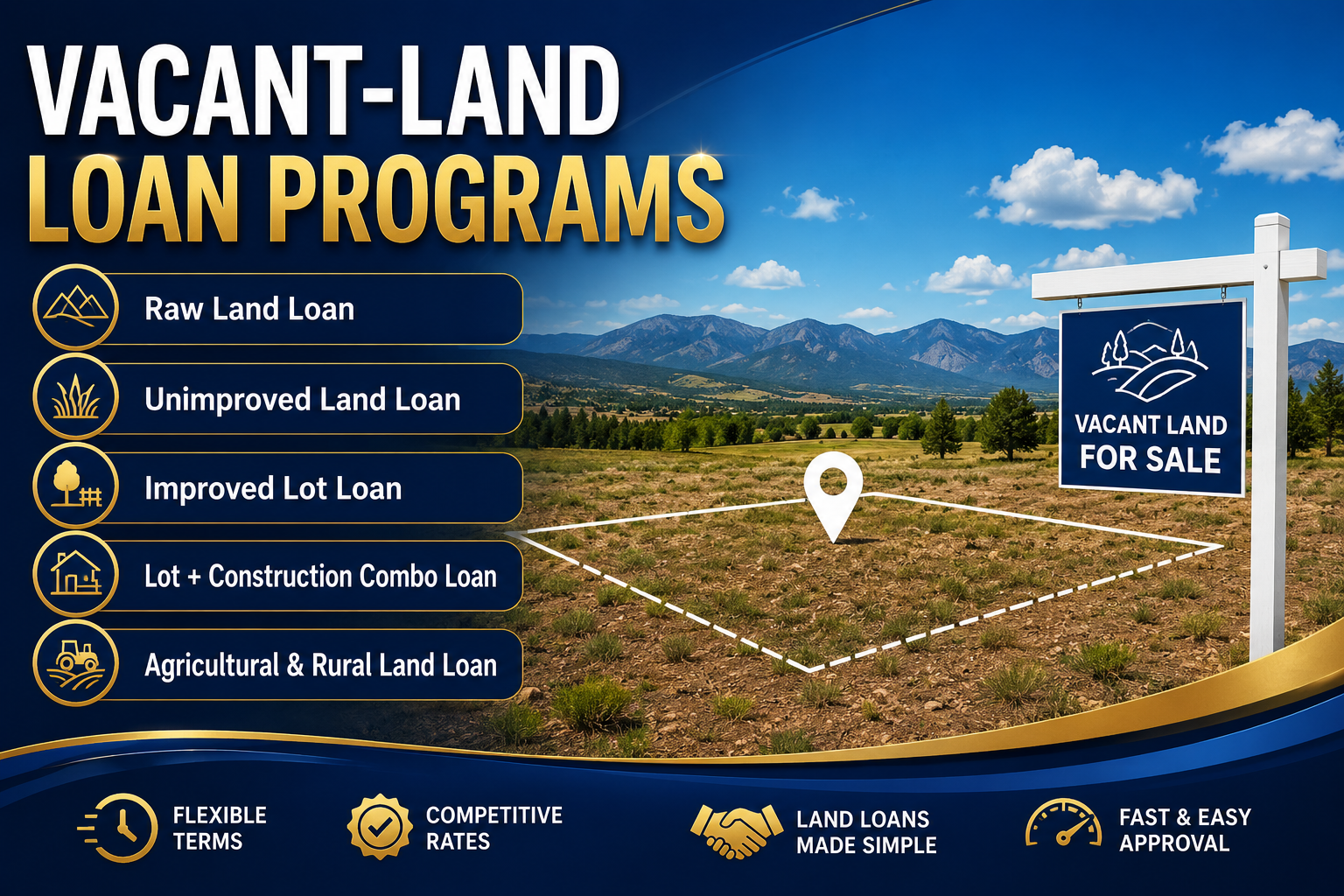Vacant land parcel for sale in Florida with mountains and a For Sale sign