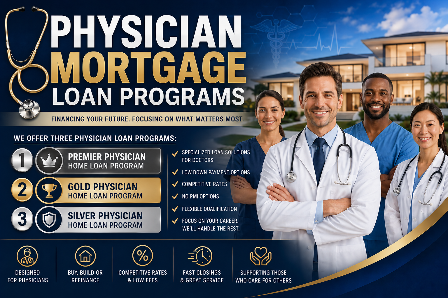 Physician Mortgage Loan Programs — Premier, Gold and Silver tiers for doctors and healthcare professionals