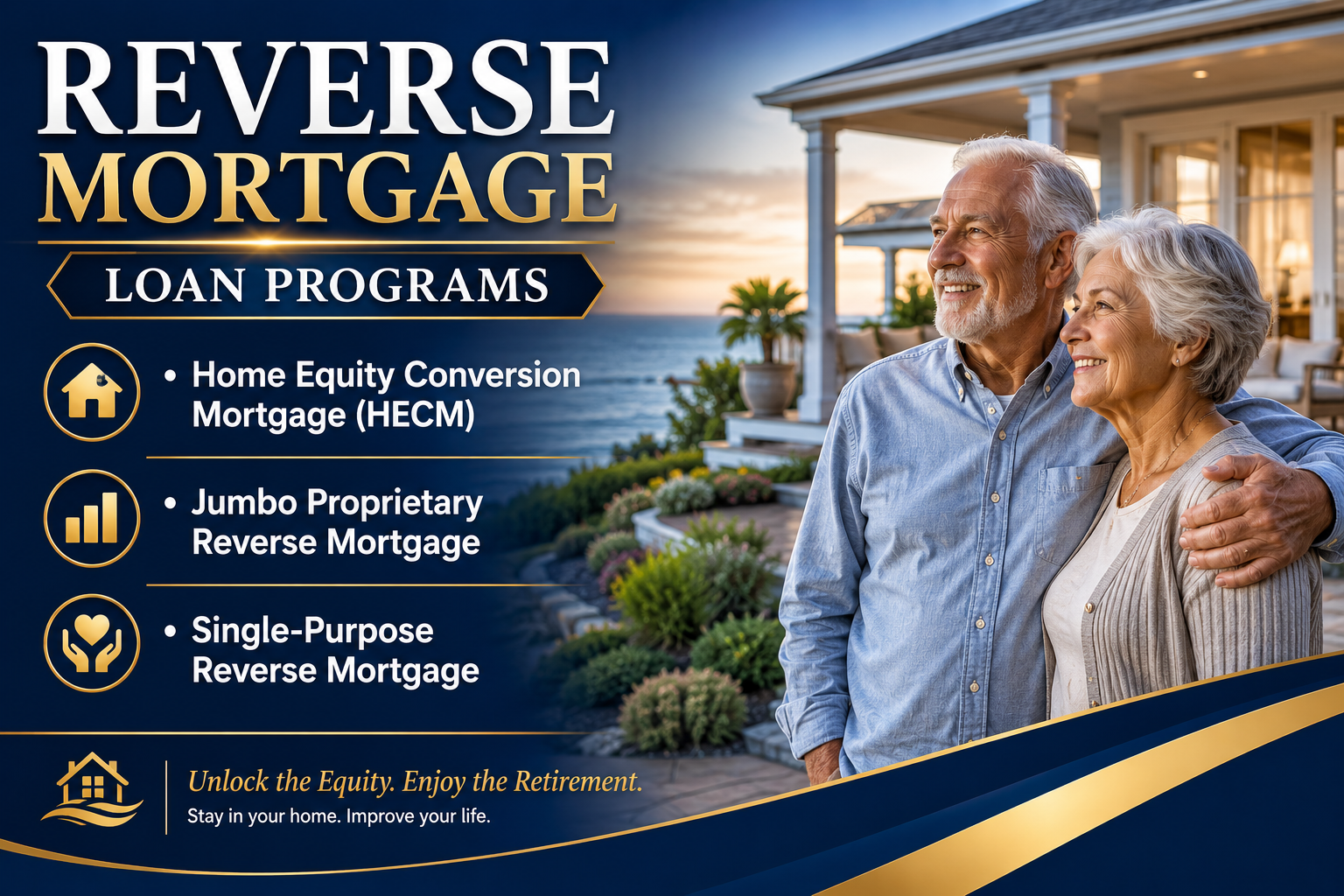 Retired Florida couple enjoying their oceanfront home financed with a reverse mortgage